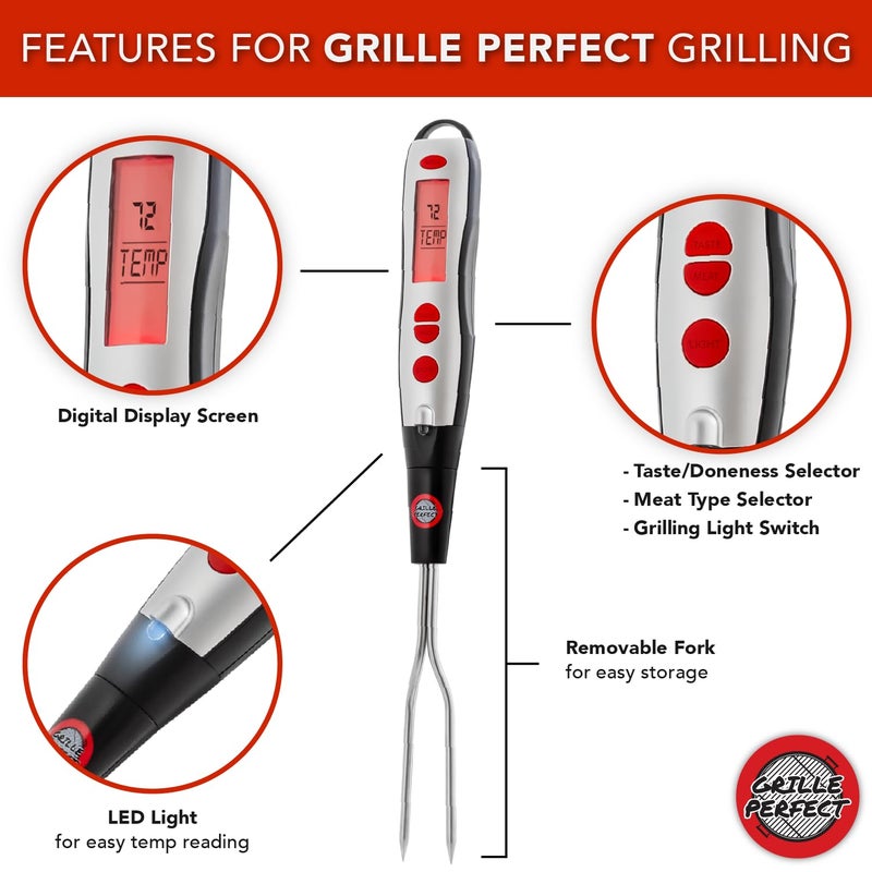 Grille Perfect Digital Meat Thermometer Fork for Grilling and BBQ Fast Read Electronic Probes with Ready Alarm Quick Accurate Barbecue Temperature for Steak Chicken Hot Grilled Food - Image 3